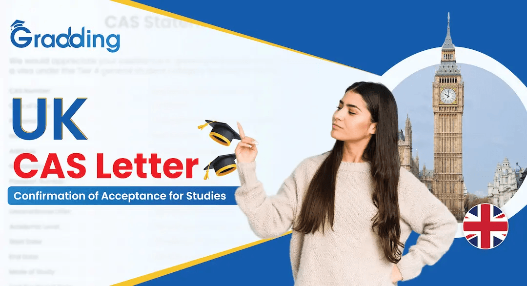 How to Get a CAS Letter UK CAS Letter UK 2026: Sample showing 14-digit CAS number, course details, and university sponsor information for UK Student Visa application